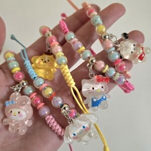 Set Of 5- Cute Sanrio Hello Kitty Pastel Beaded Charm Bracelets .Spring .Summer
